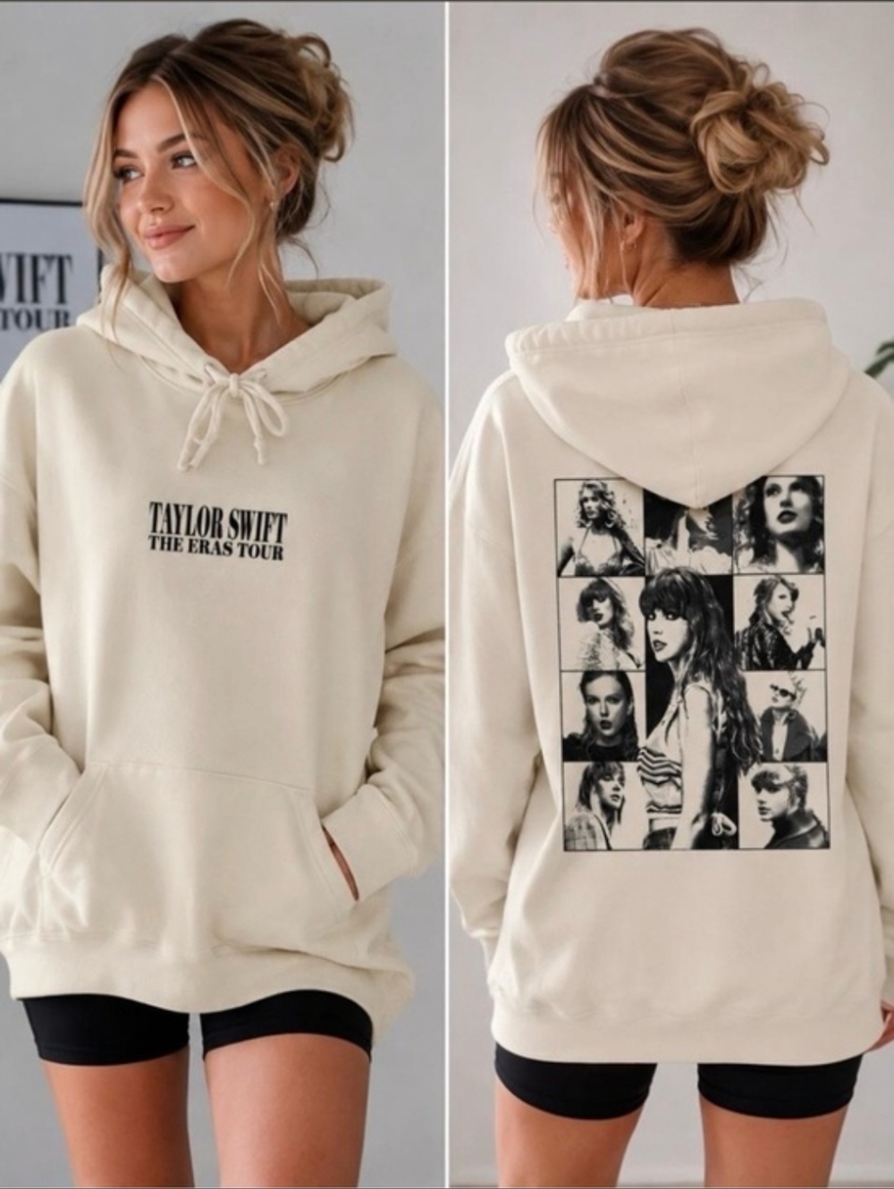 Taylor Swift The Eras Tour Cream Unisex Hoodie With Graphics On The Back L
